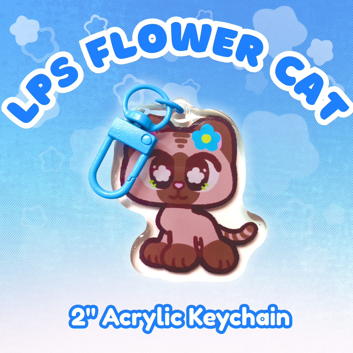LPS Flower Kitty 2" Epoxy Keychain with Blue Clasp