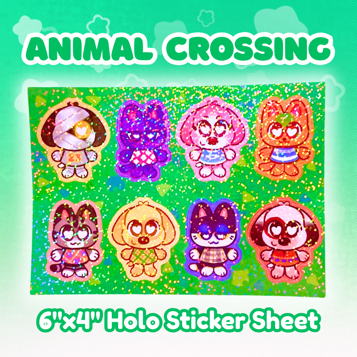Animal Crossing 6"x4"Vinyl Holographic Sticker Sheet