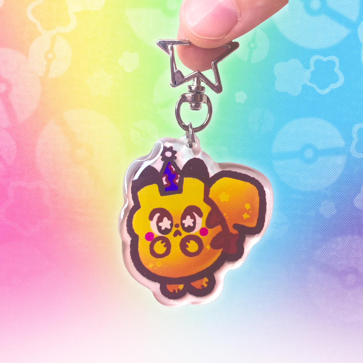PKMN Wizard Pikachu 2" Epoxy Glitter Keychain with Metal Star Clasp