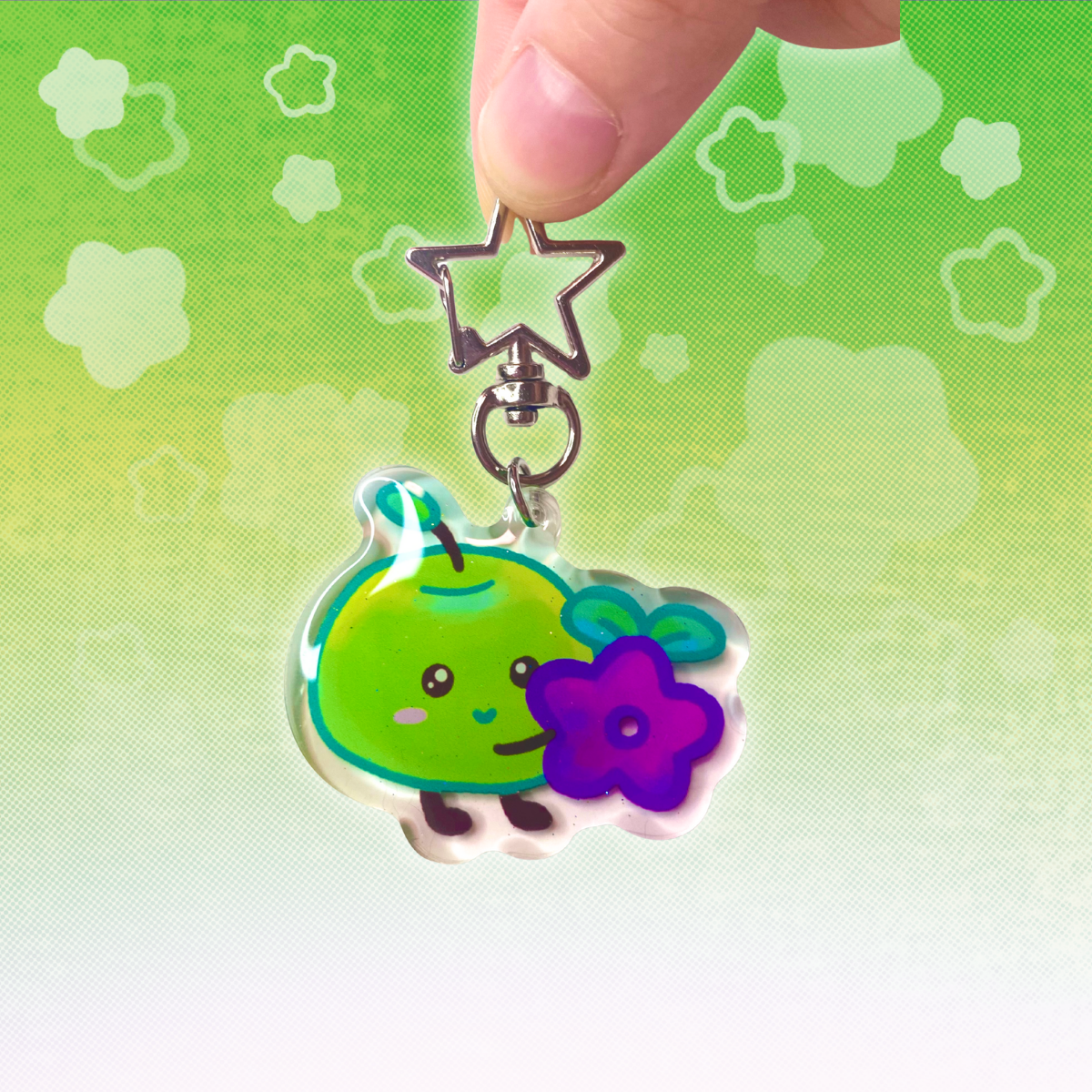 Stardew Valley Junimo 2" Epoxy Glitter Keychain with Metal Star Clasp
