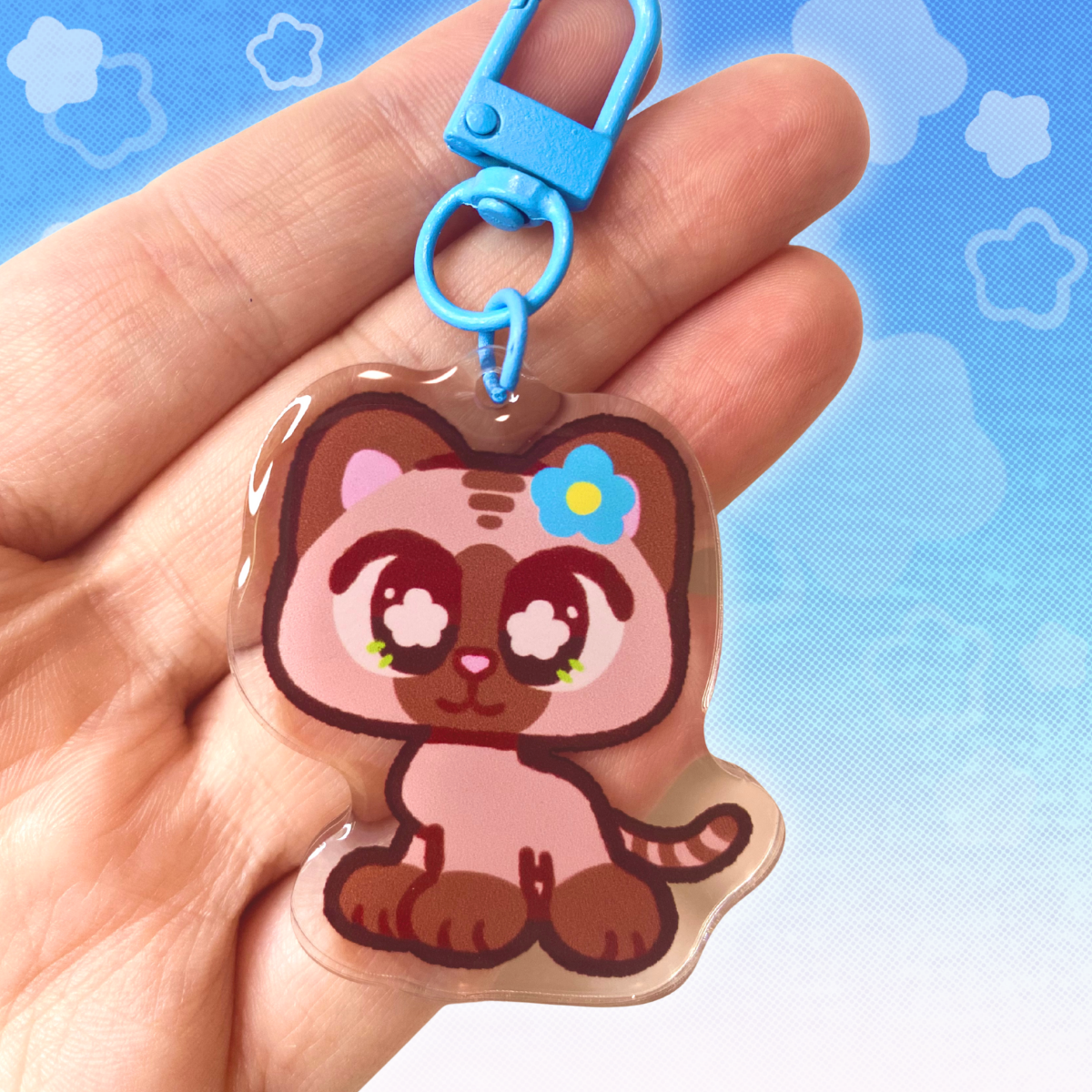 LPS Flower Kitty 2" Epoxy Keychain with Blue Clasp