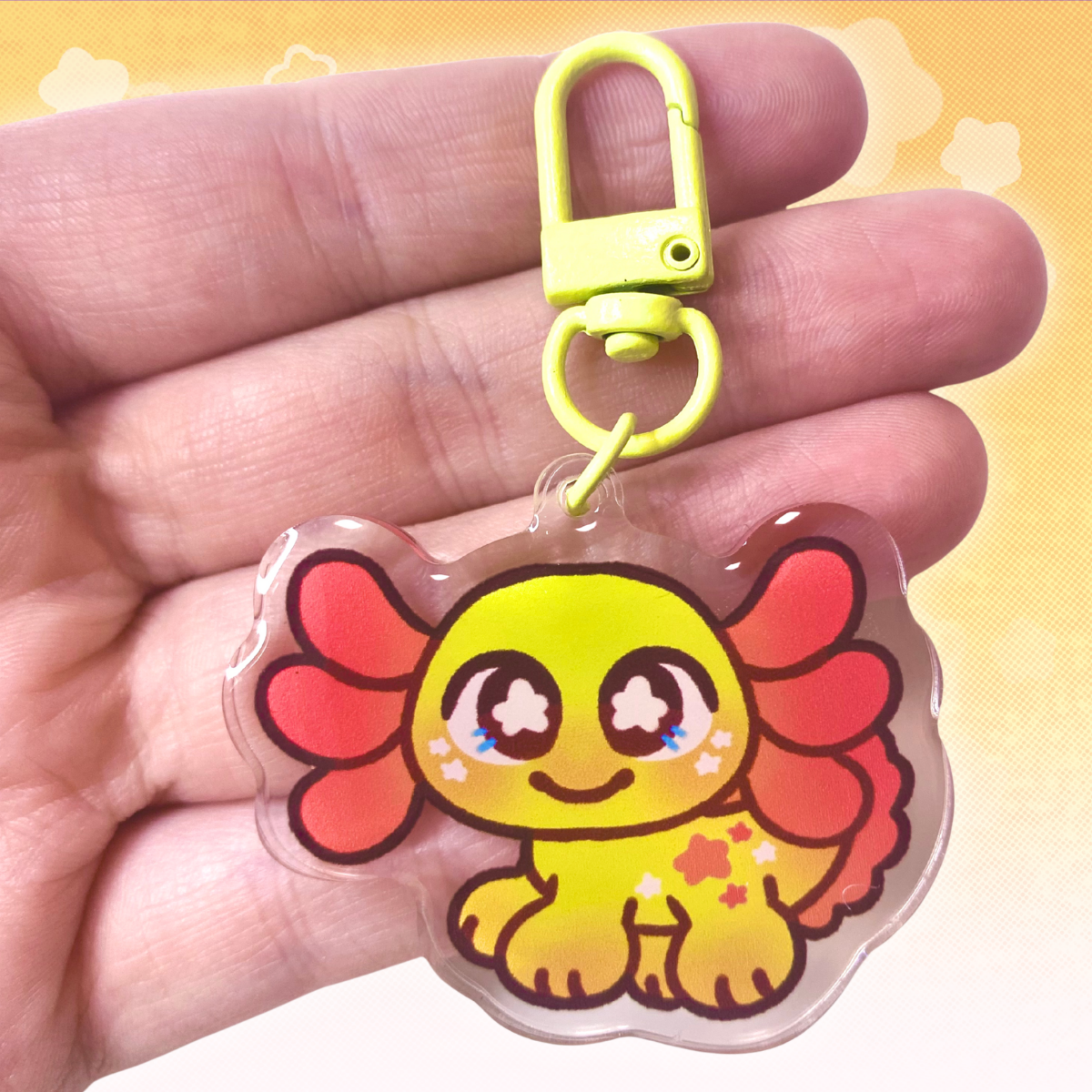 LPS Axolotl 2" Epoxy Keychain with Yellow Clasp