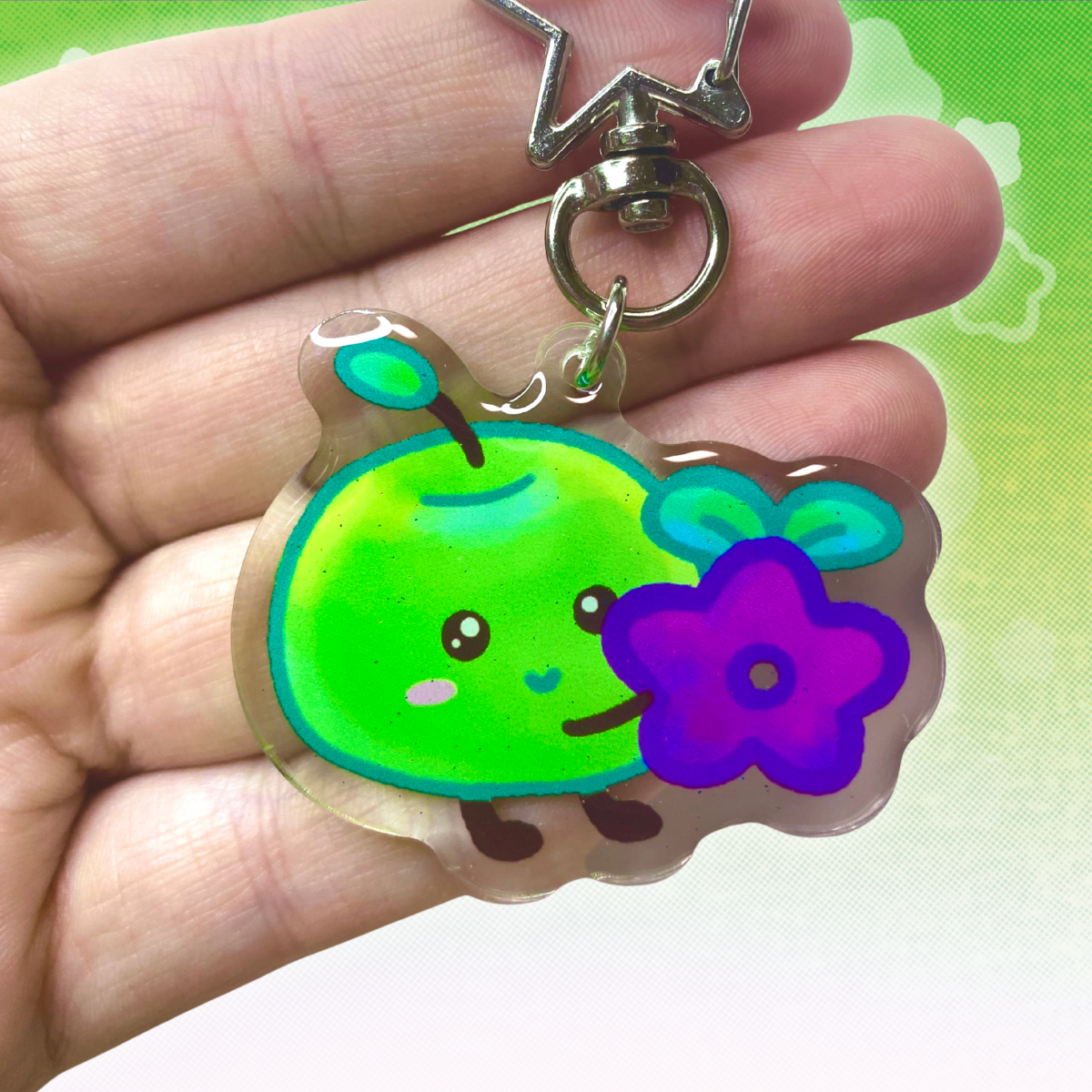 Stardew Valley Junimo 2" Epoxy Glitter Keychain with Metal Star Clasp