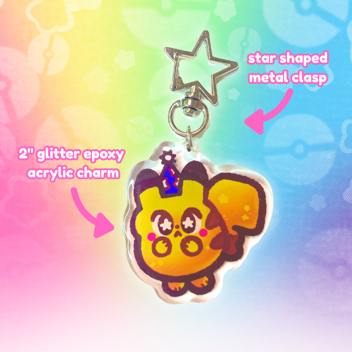 PKMN Wizard Pikachu 2" Epoxy Glitter Keychain with Metal Star Clasp