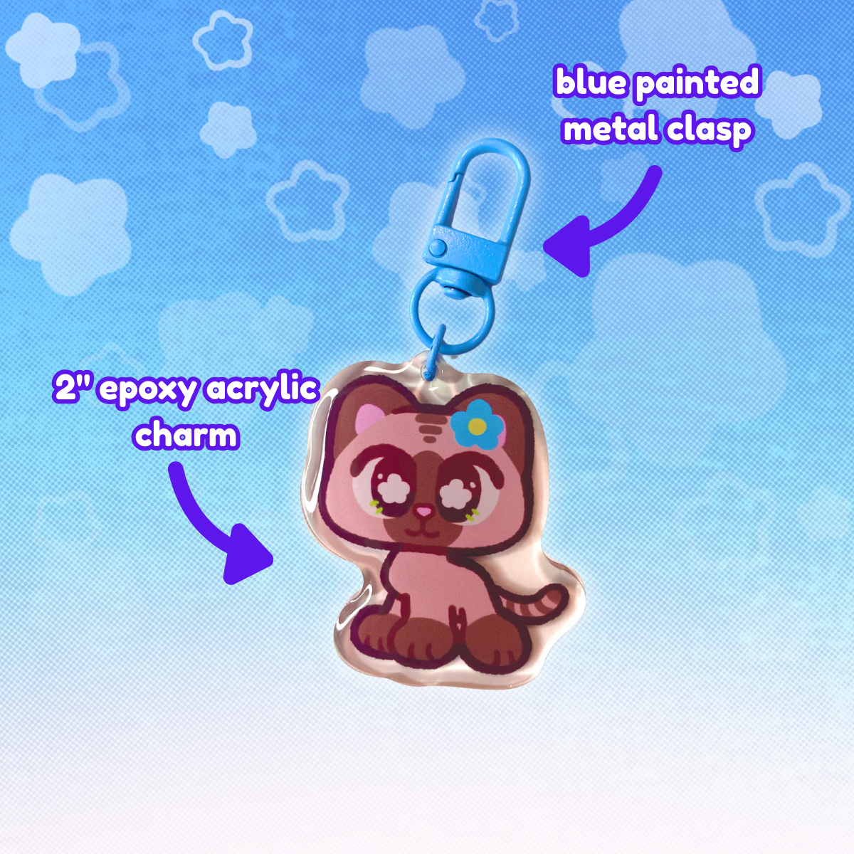 LPS Flower Kitty 2" Epoxy Keychain with Blue Clasp