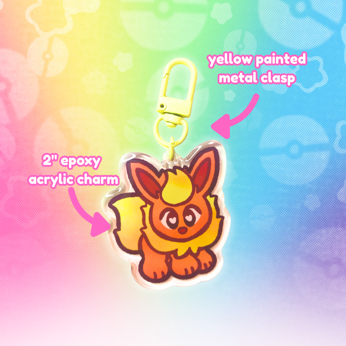 PKMN Flareon 2" Acrylic Keychain with Yellow Metal Clasp