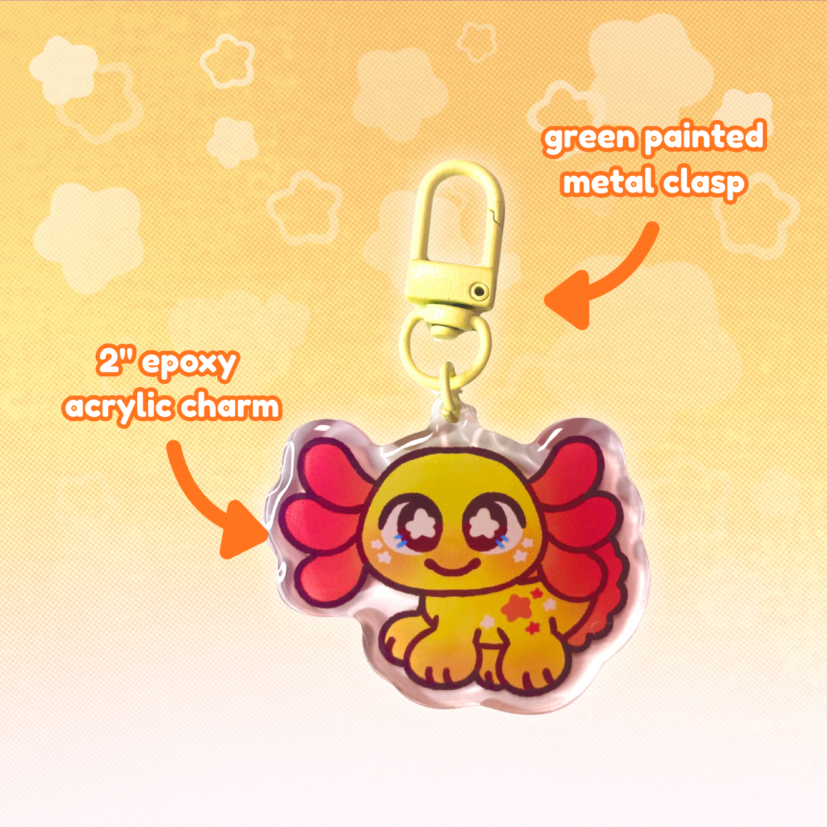 LPS Axolotl 2" Epoxy Keychain with Yellow Clasp