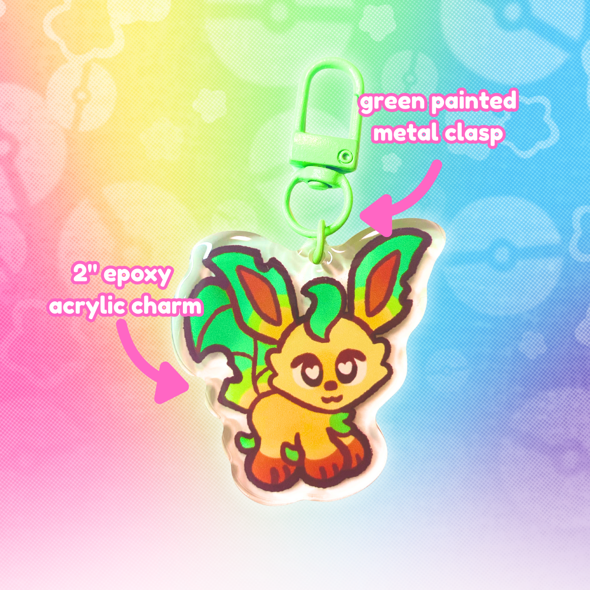 PKMN Leafeon 2" Acrylic Keychain with Green Metal Clasp