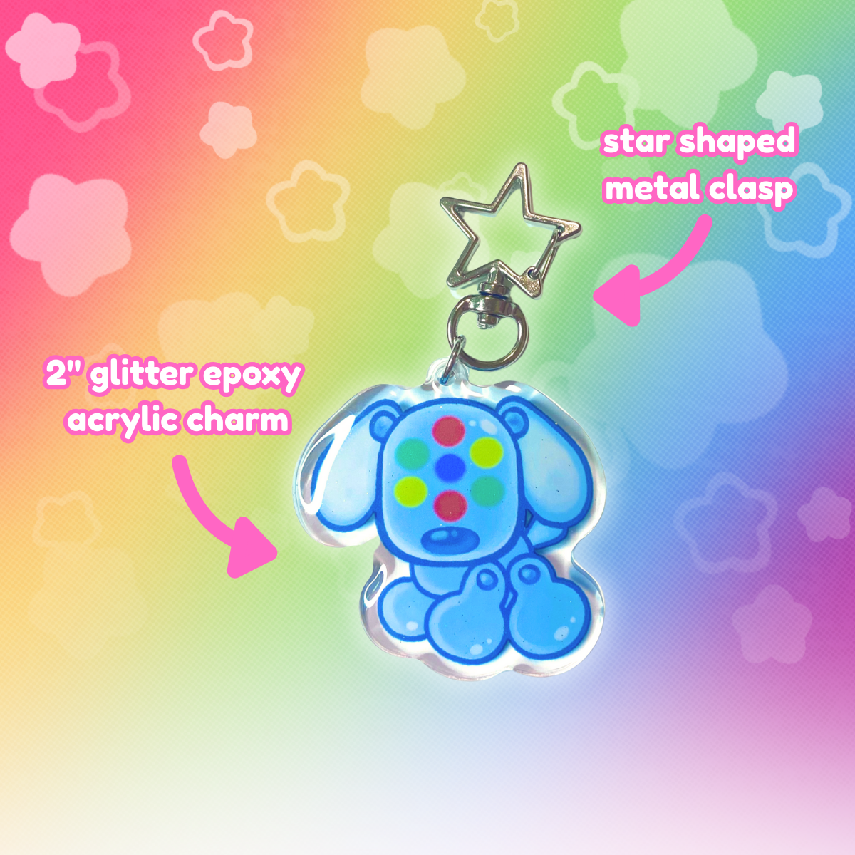 Idog 2" Epoxy Glitter Keychain with Metal Star Clasp
