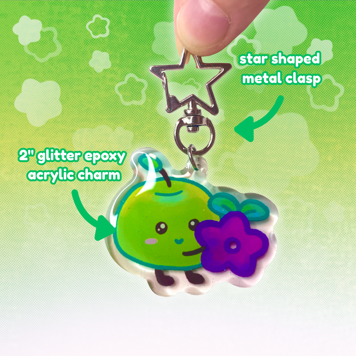 Stardew Valley Junimo 2" Epoxy Glitter Keychain with Metal Star Clasp