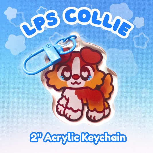 LPS Collie 2" Epoxy Keychain with Blue Clasp