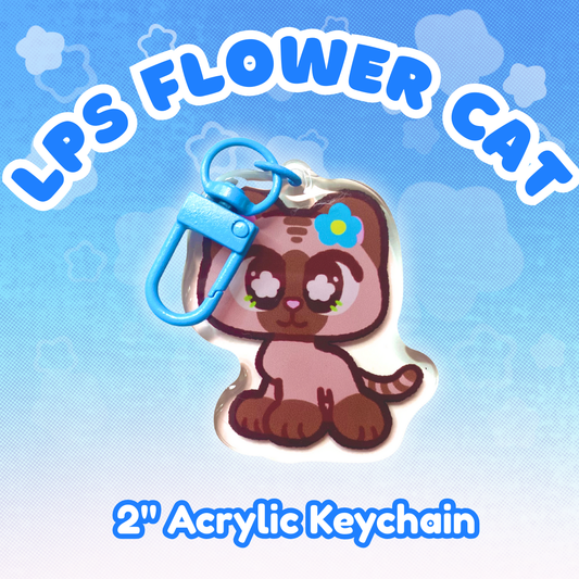 LPS Flower Kitty 2" Epoxy Keychain with Blue Clasp