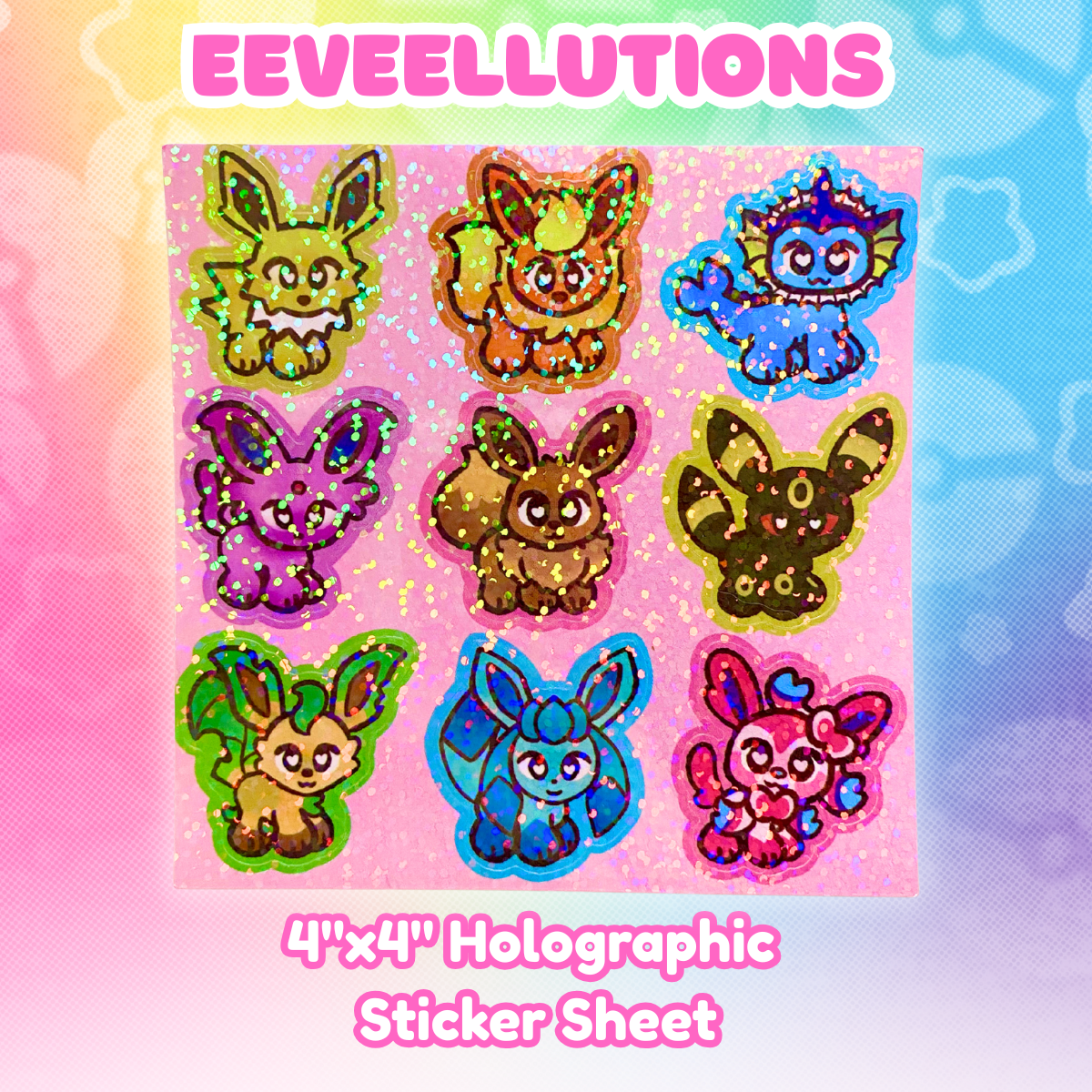 PKMN Eeveelutions 4"x4" Holographic Sticker Sheet
