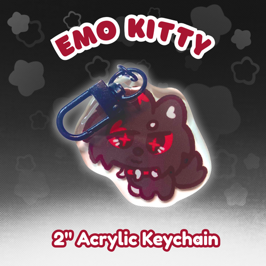 Emo Kitty 2" Epoxy  Keychain with Black Clasp