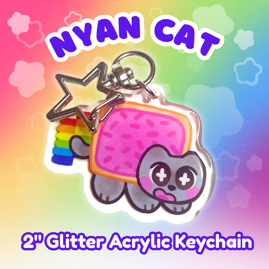 Nyan Cat 2" Glitter Epoxy Keychain with Star Clasp