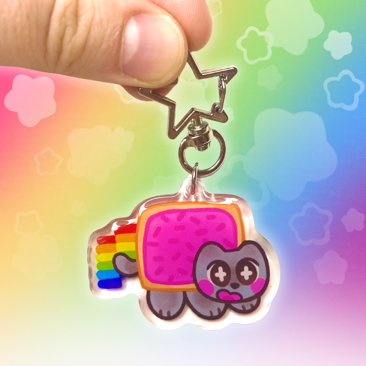 Nyan Cat 2" Glitter Epoxy Keychain with Star Clasp