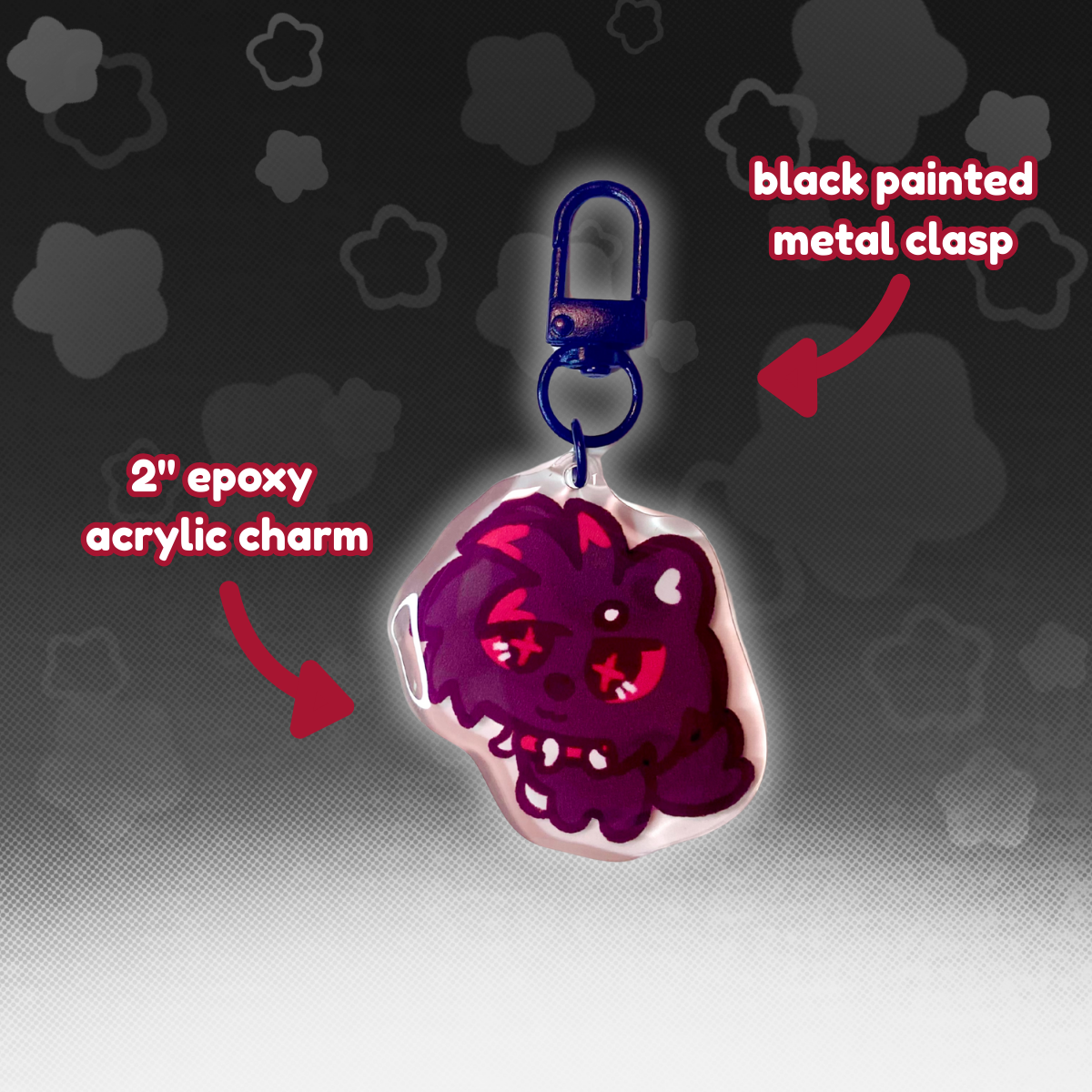Emo Kitty 2" Epoxy  Keychain with Black Clasp